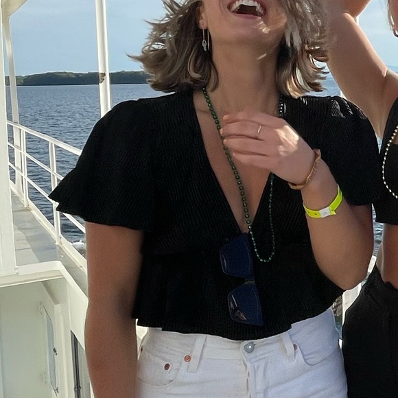 Urban Outfitters Black Ruffle Sleeve Top - Picture 2 of 4